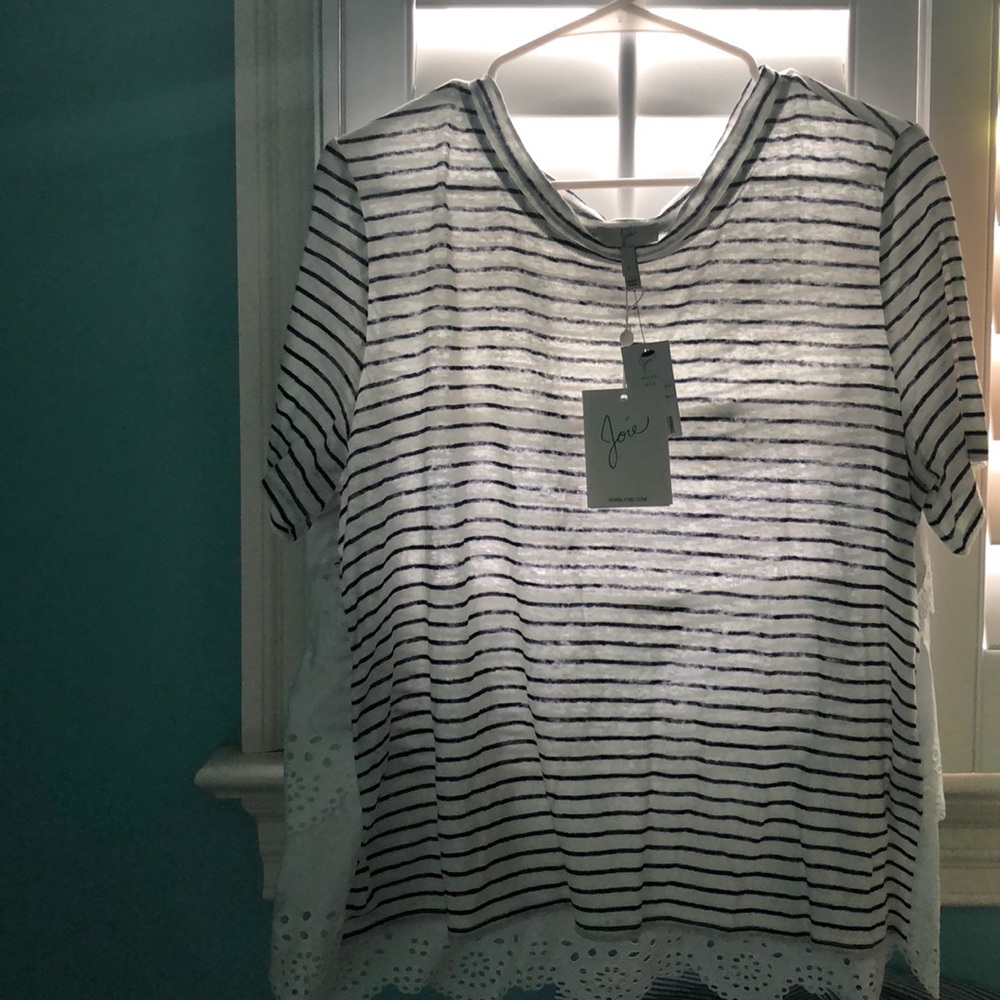 Joie never worn white and blue shirt w/ ruffles